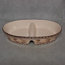Temptations Old World Green 2 Qt Oval Divided Baker 14"
