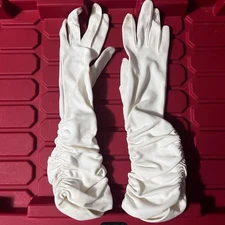 White Lace Dress Gloves Formal Embroidered Mad Men Pinup Pair D Vintage 50s 60s