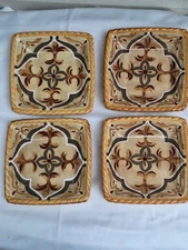 Artimino Tuscan Countryside Sienna Yellow Earthenware Square Salad Plates 4 READ