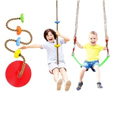 Tree Swing Climbing Rope 2 Pack Multicolor with Platforms Red Disc Swings Sea...