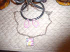 VINTAGE CUTE PINK PELICAN/PINK-YELLOW FLOWER PENDANT NECKLACE/PINK HOOP EARRINGS — photo 6
