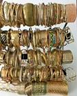 I 235+ HUGE Vtg Costume to Fashion Jewelry lot Bracelet Cuff Bangle GOLD Tone
