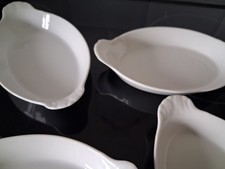 4 x PILLIVUYT Au Gratin Dishes  Handles France Oval White Porcelain-20cm x 11cm
