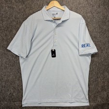 Johnnie O Golf Polo Shirt Men's Large Striped Blue Stetsons Short Sleeve New