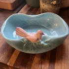 Vtg McCoy "Bird Bath" Turquoise Blue Bowl/ Planter With Cardinal