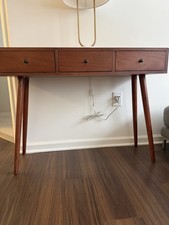 Mid-Century Modern Brown Wood Console Table with 3 Drawers, Matte Finish