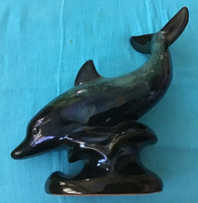 BLUE MOUNTAIN Canadian Pottery DOLPHIN 10.5" Green/Black Drip Glaze, Awesome