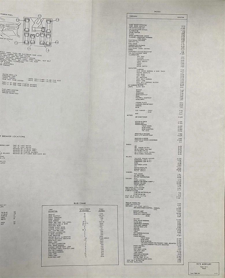 1972 Mercury Foldout Electrical Wiring Diagram Monterey Marquis Colony Park  - Image 2 of 4