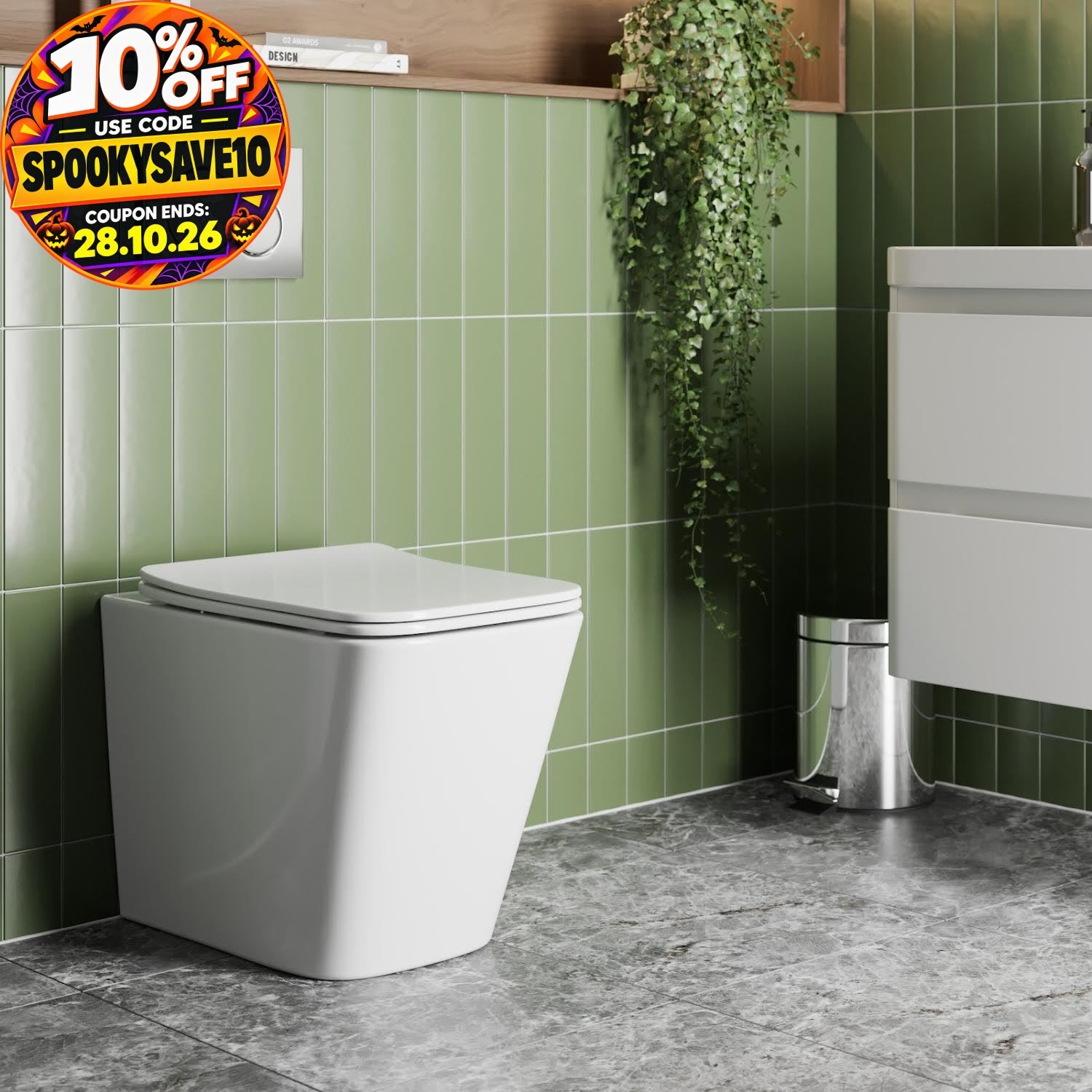 Back to Wall Toilet Pan Soft Close Seat Gloss White BTW Bathroom Modern