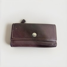 Coach Brown Leather Bifold Wallet Clutch Button Snap 8x4 Stains Look At Photos