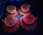 Vintage  Selenium Jeannette Pink Cherry Blossom Teacup & Saucer Depression 4X