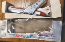 Cragstan 727 Jet TWA Battery Powered Airplane w/ Box 1960s Tin Toy Stop Go...