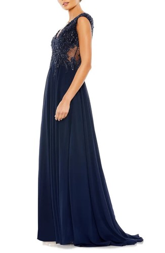 Vestido Mac Duggal Azul Marino Con Cuentas Estrás Adornado Talla 16 $598 - Imagen 4 de 5