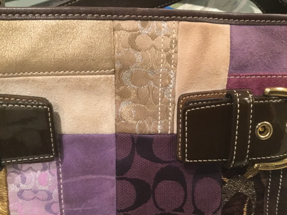 バッグ Coach Patchwork Accessory Unborn Calf Coach Eva Holiday Patchwork Purple and Brown calf hair bag with