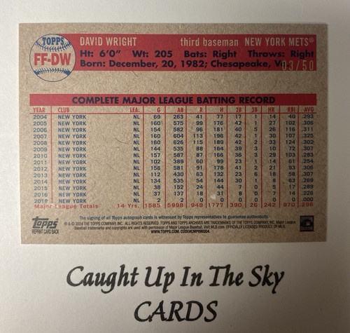 2024 Topps Archives David Wright “57 Fan Favorites” Gold On Card Auto #03/50 - Picture 2 of 2