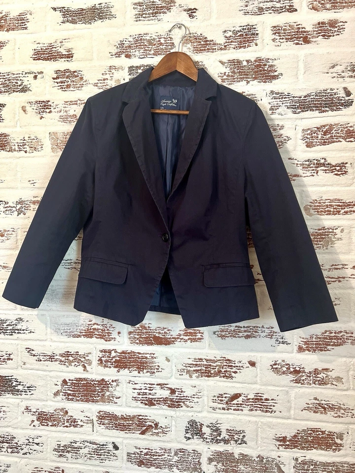 Vintage American Eagle Outfitters Blazer Navy Blue Cotton Polyester Lined Size L - Image 3 of 4