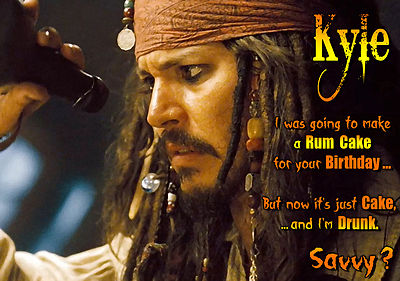 Captain Jack Sparrow Piraten von RUM Spoof Karibik PERSONALISIERTE Geburtstagskarte