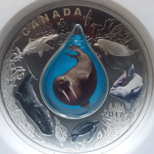 W×W RARE 3D 2017 CANADA SILVER OZ .999 UNDERWATER LIFE COLORIZED NGC PF70