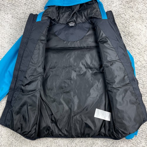 Air Jordan Jacket Boy Large *STAINS* Hooded Puffer Vest Black Blue Spellout Logo - Picture 3 of 13
