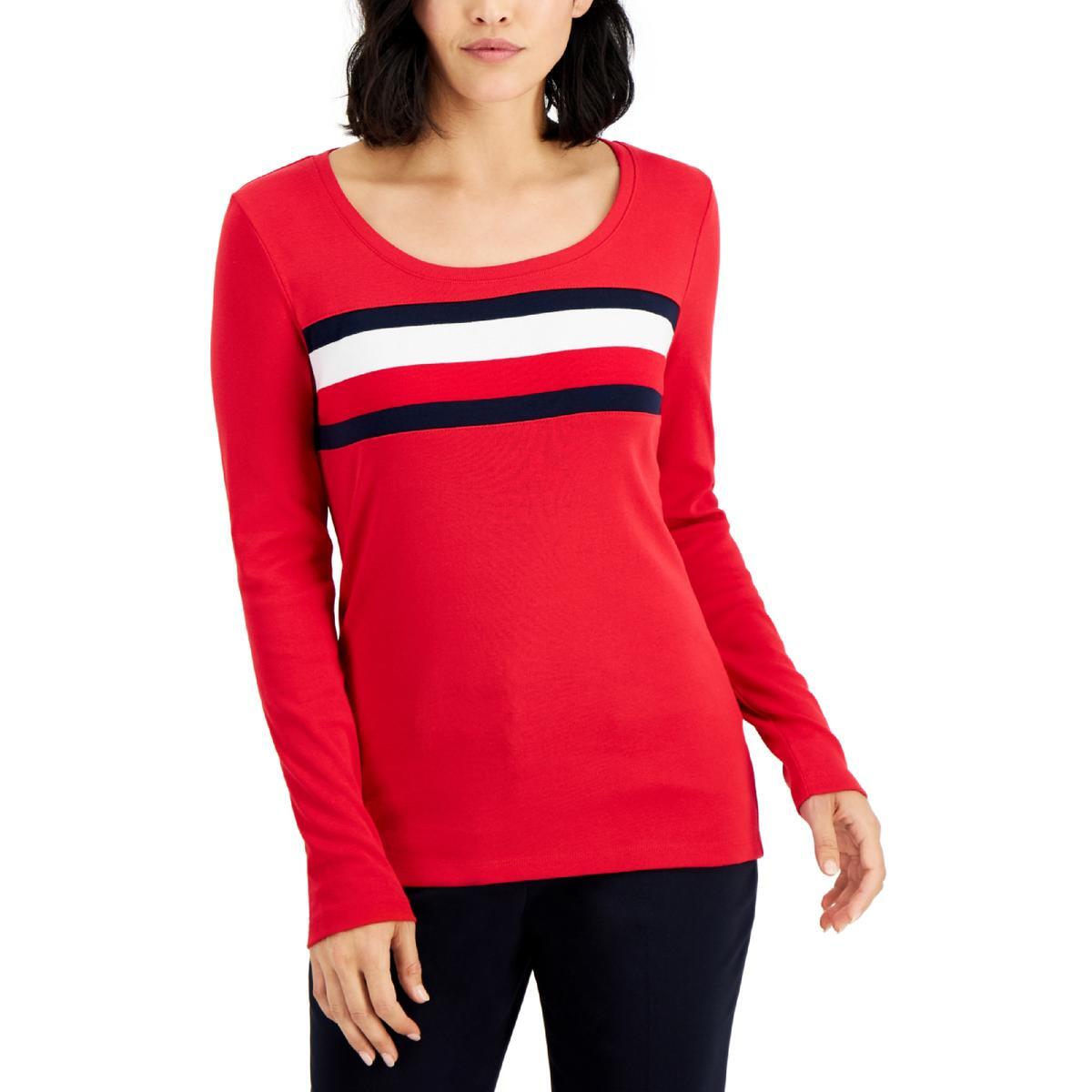 Женская красная хлопковая футболка Tommy Hilfiger с круглым вырезом XS BHFO 5933