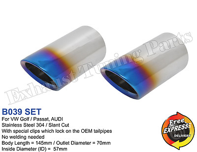 Exhaust Tips Tailpipe trims set Direct fit 57mm for VW Golf 7 Scirocco AUDI SEAT