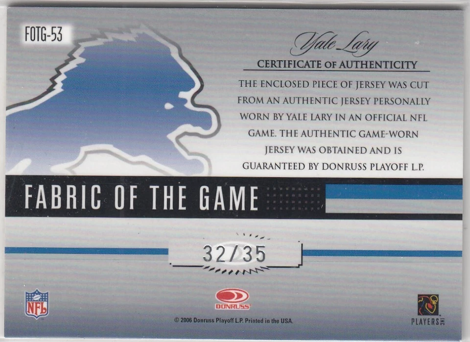 2006 Leaf Certified Materials Fabric of the Game Position Yale Lary /35 *S268 - Photo 2/2