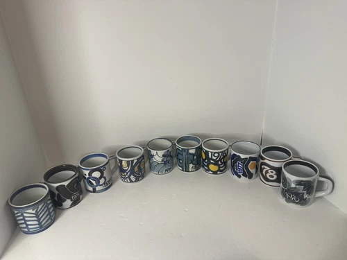 1970-79 Set Of 10 Royal Copenhagen Denmark Fajance Mugs Cup Faience Rare 3495