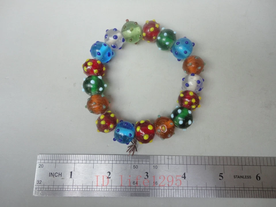 Rare Collect China Tibetan Ancient  Prayer Beads Glaze Beads Hand Catenary Gift - Image 2 of 4