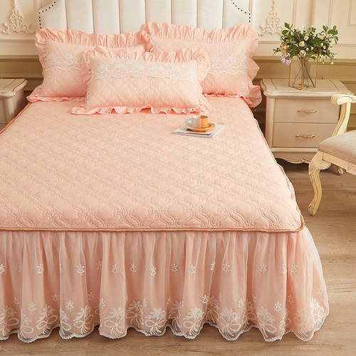 Korean Lace Cotton Bed Skirt Quilted Bedspread Queen King Size Bed Cover 3 PCS - Picture 49 of 88