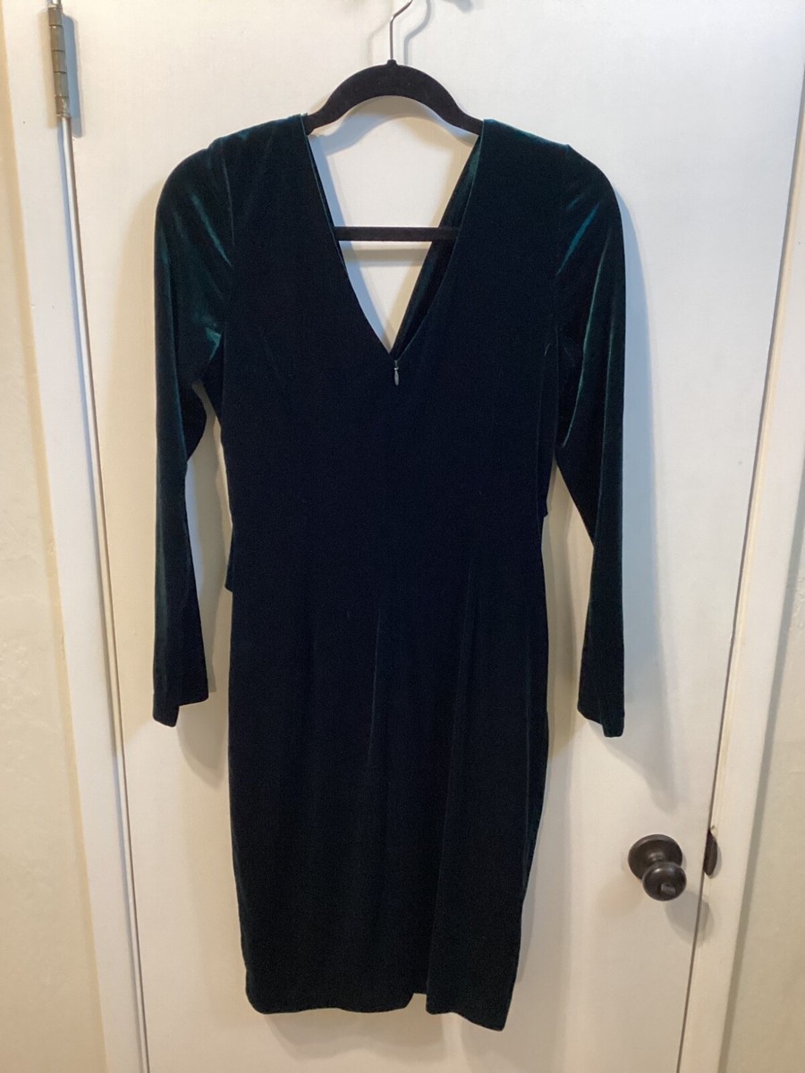 Eliza J Velvet Dress Women Size 12 Emerald Green Long Sleeve Faux Wrap  Sheath | eBay