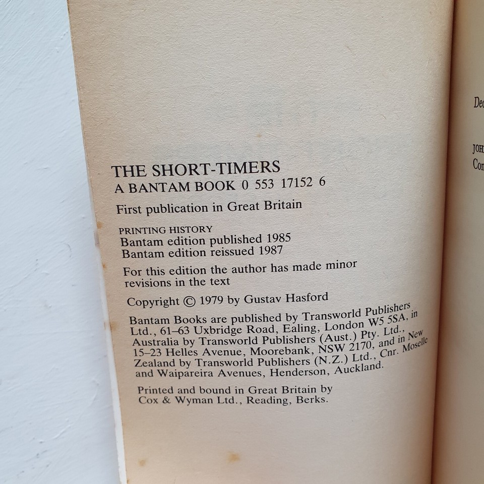 The Shorttimers by Gustav Hasford (Paperback, 1987) Full Metal Jacket