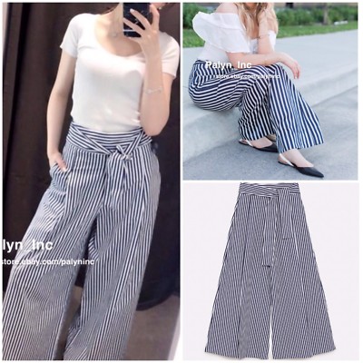 zara striped wide leg trousers