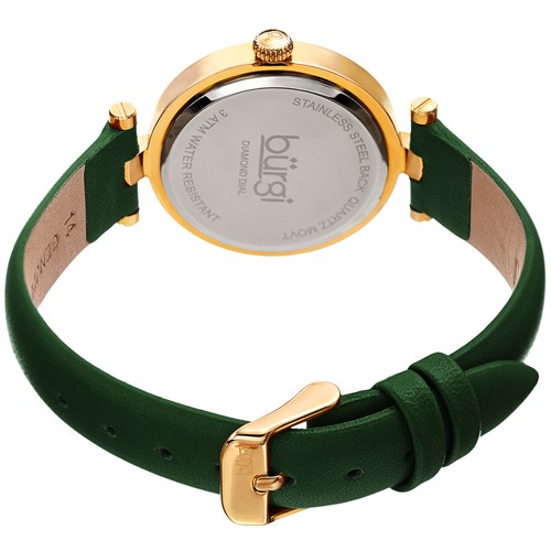 Women's Burgi BUR196 Diamond Markers Argyle Pattern Dial Leather Strap Watch - Picture 13 of 21