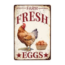 Chicken Vintage Metal Poster Farm Fresh Eggs Sign Decor-Retro Aluminum Funny ...