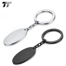 TT 316L Brushed Stainless Steel Oval Dog Tag Key Ring Engravable KR09 NEW