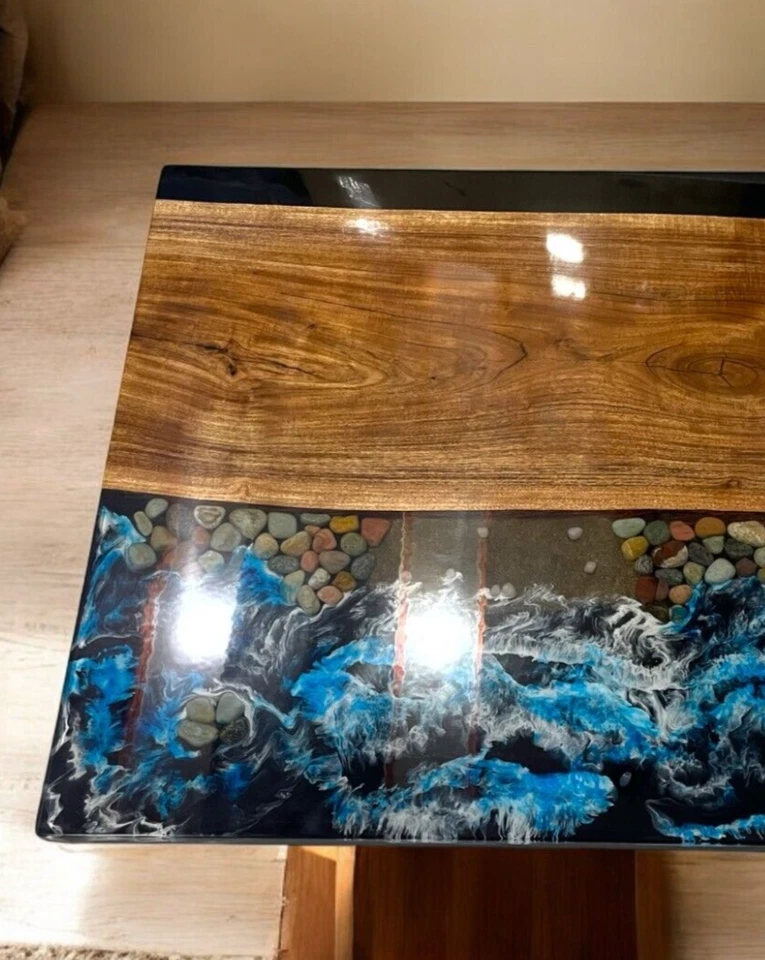 Ocean Epoxy Table.  Resin Coffee Table, Wooden Furniture, Square Table Wood - Image 4 of 4