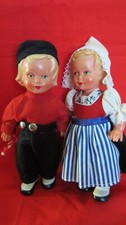 Vintage Antique Celluloid Dutch Girl Boy Dolls in Holland Folk Costumes 6"