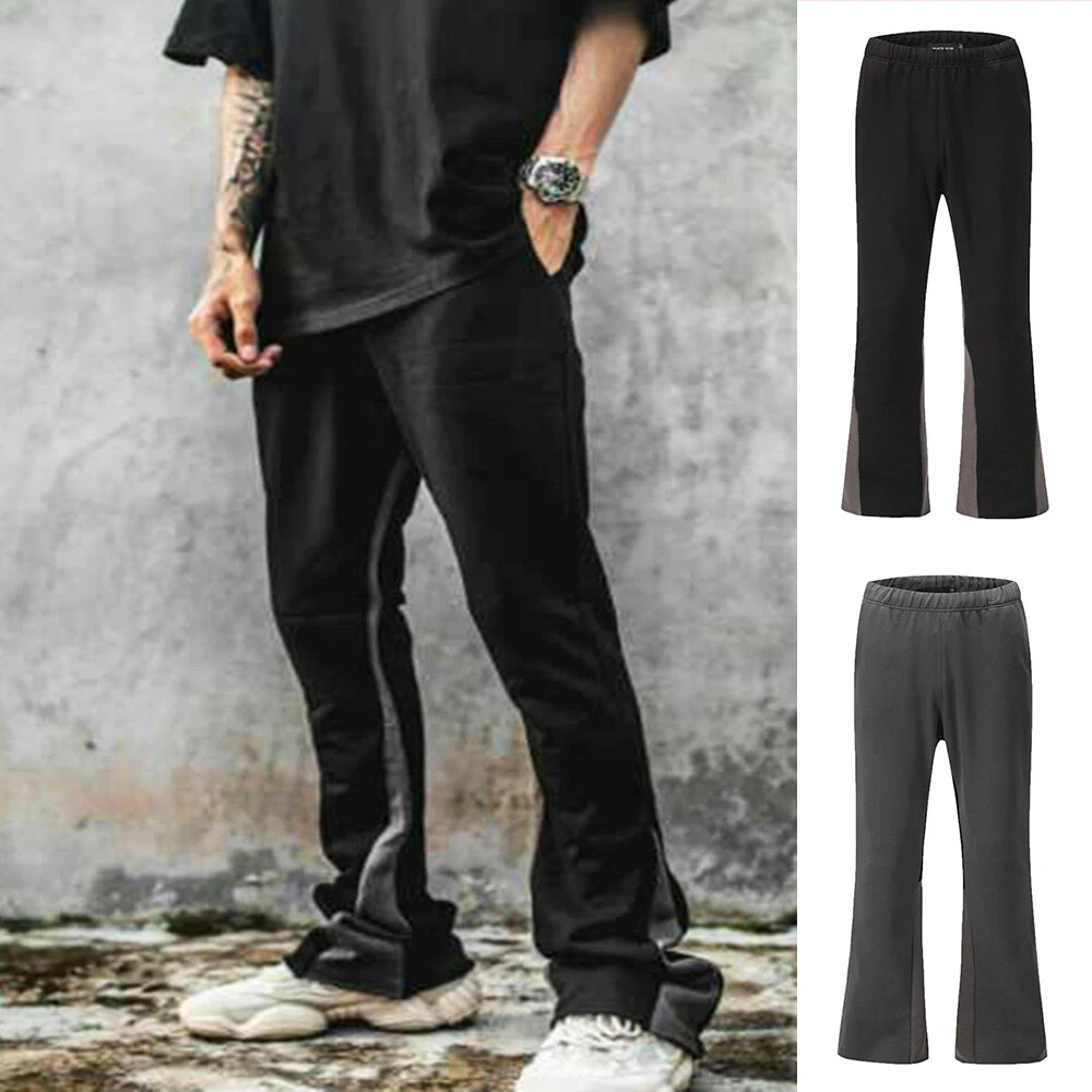 Mens Womens Flared Pants Elastic Waist Two Tone Splice Sweatpants Trousers