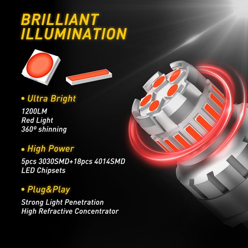 2X T20 7443 7440 RED LED BRAKE STOP LIGHT BULBS TAIL GLOBE BRIGHT ERROR FREE 12V - Picture 4 of 11