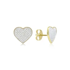 10K Solid Yellow Gold CZ Heart Stud Earrings - Cubic Cluster Love Women Girls