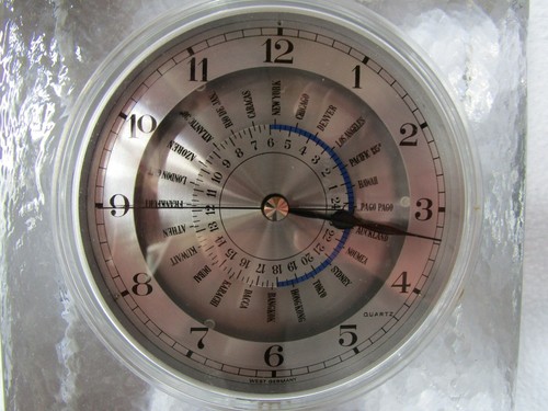 Glas Quader Tischuhr Weltzeituhr Design Schreibtisch Uhr West Germany 14x12x5x6 - Bild 3 von 7