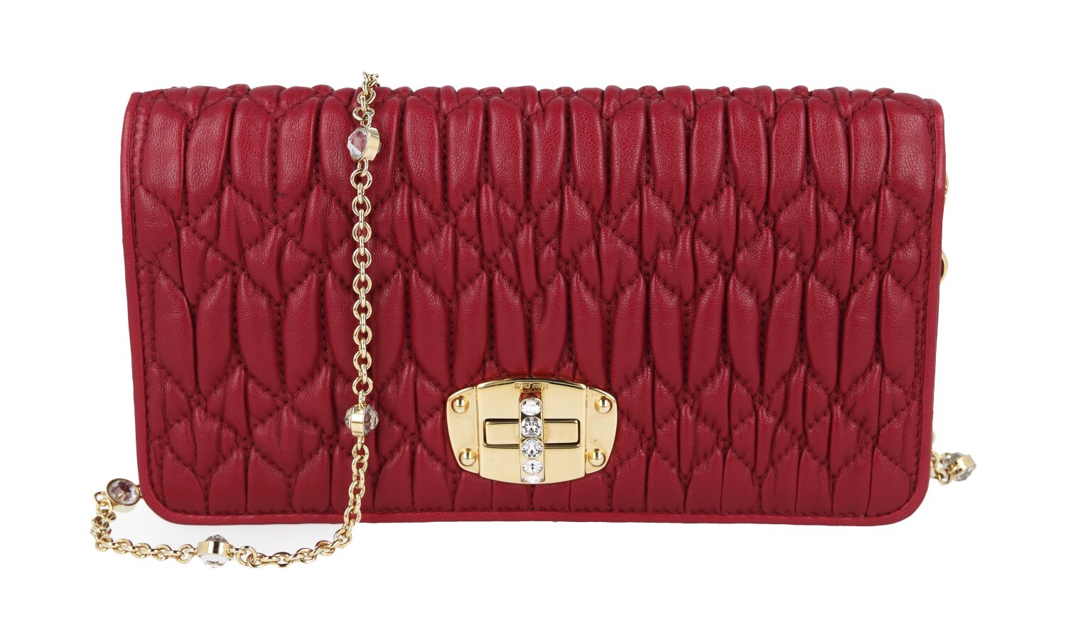 MIU MIU by PRADA MATELASSE CRYSTAL EVENING BAG HANDBAG 5DH044 RED image 3