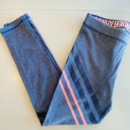 UA Under Armour Diagonal Stripe Leggings Medium Heathered Blue Pink 1303334 EUC - Picture 5 of 6