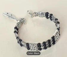 Boho Style Black Beaded bracelet Silvery,  Gift Idea