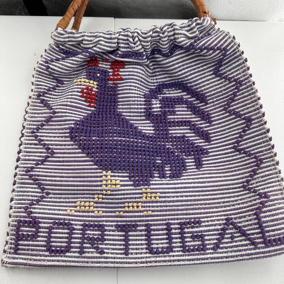 Large Tote Bag Satchel Rooster Hand Woven Rattan Handles Portugal