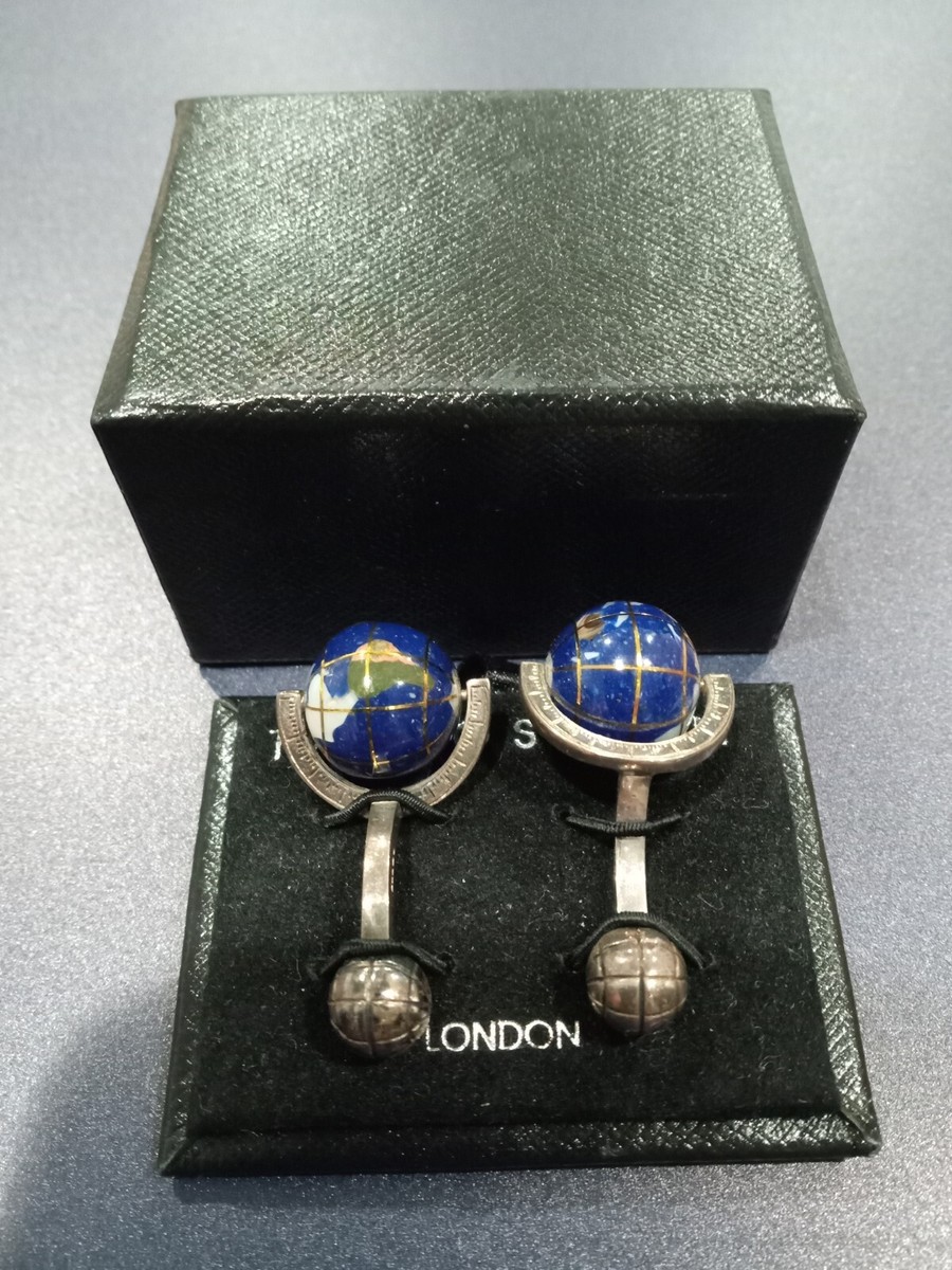 TATEOSSIAN Authentic Sterling Silver Globe Cufflinks Lapis