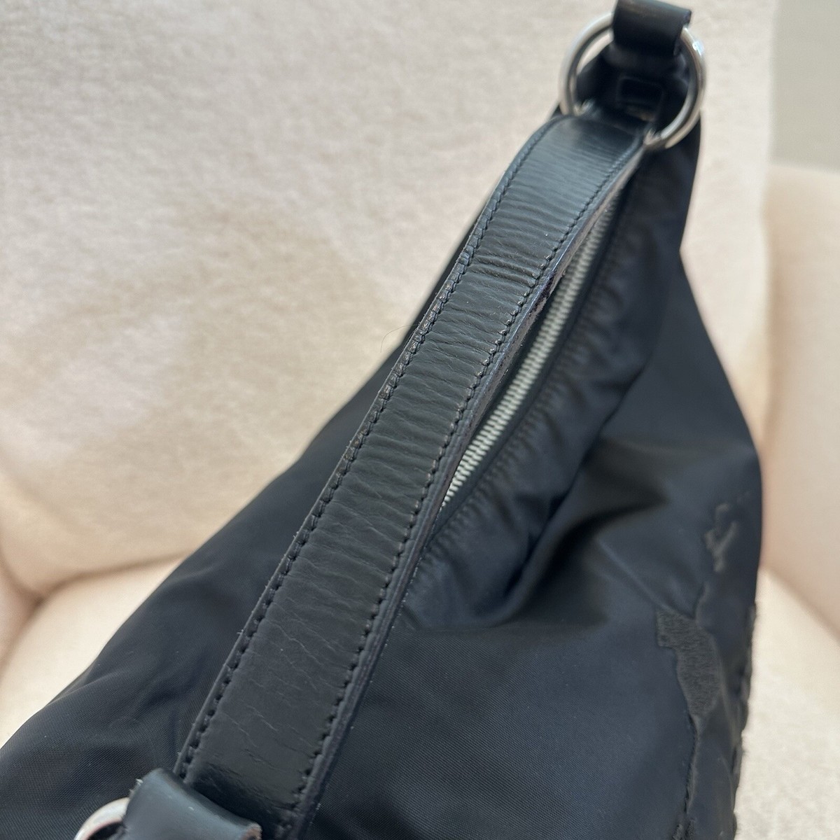 PRADA Logo Embroidered Tessuto Nylon Hobo Shoulder Bag | eBay