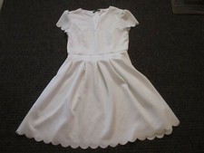 SHEIN Notch Neck Scallop Trim Fit & Flare Dress - Size L Large White j178