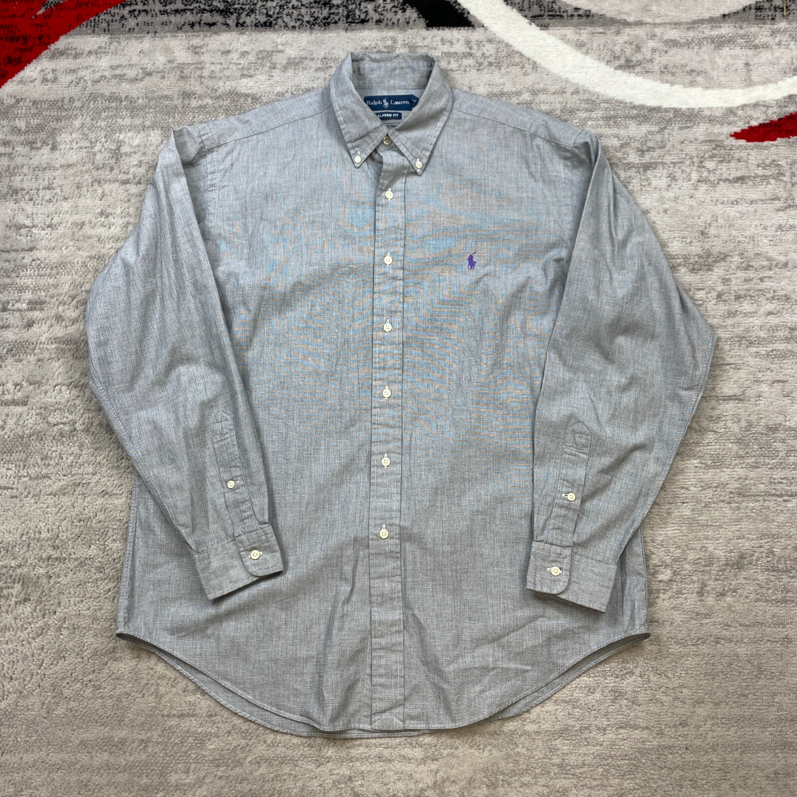 Polo Ralph Lauren camicia bottoni grande grigio viola pony outdoor abito Blake uomo