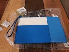 Vera Bradley Composition Wristlet Wallet Colorblock Blue Off White NWT